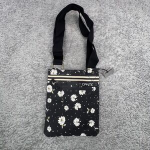 Dakine Jive Crossbody Bag Black Daisy Floral Print Canvas Messenger Travel Purse